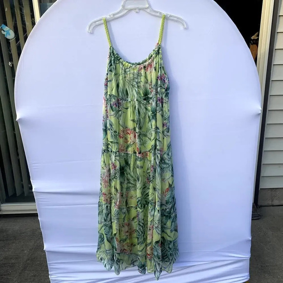 Elena Baldi Green Floral Silk Blend Made in Italy Flowy Tropical Maxi Dress - Picture 6 of 6